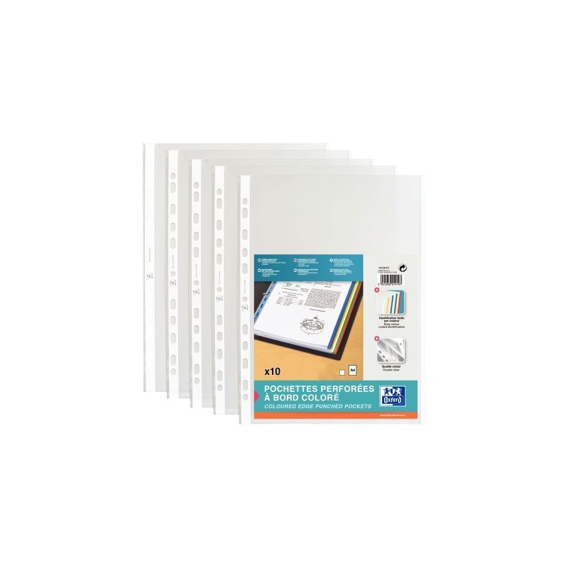 Achetez Sachet de 10 pochettes perforées en polypropylène 9/100ème format A4 bords couleur blanc .. Achetez Sachet de 10 pochettes perforées en polypropylène 9/100ème format A4 bords couleur blanc ..