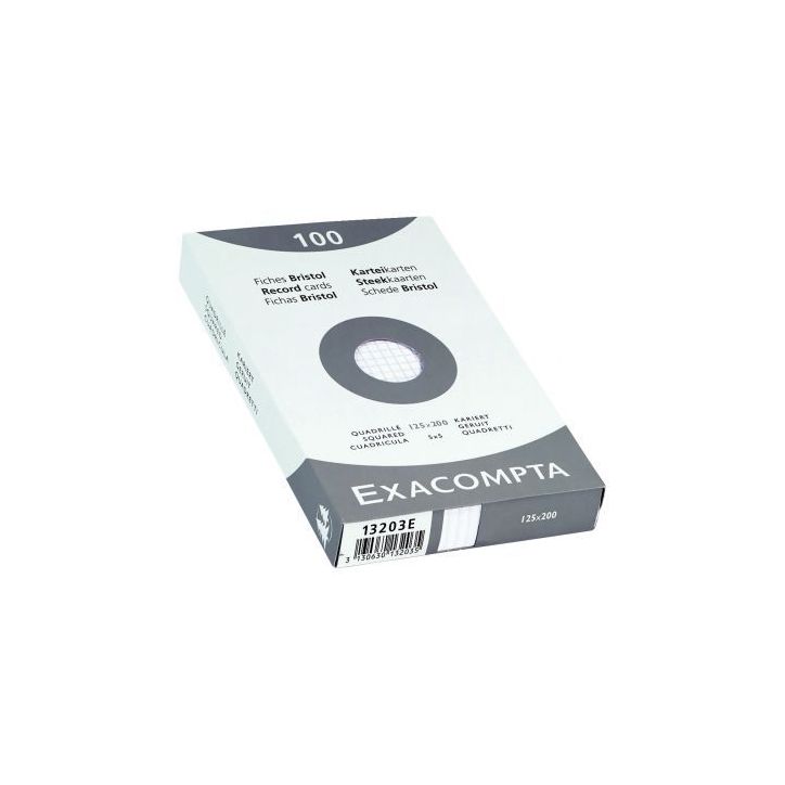 EXACOMPTA Etui de 100 fiches bristol non perforées 125X200mm quadrillées 5x5 Blanc