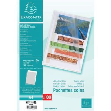 Achetez Sachet de 100 pochettes coin en polypropylène 12/100 incolore 58500E EXACOMPTA pas cher sur..