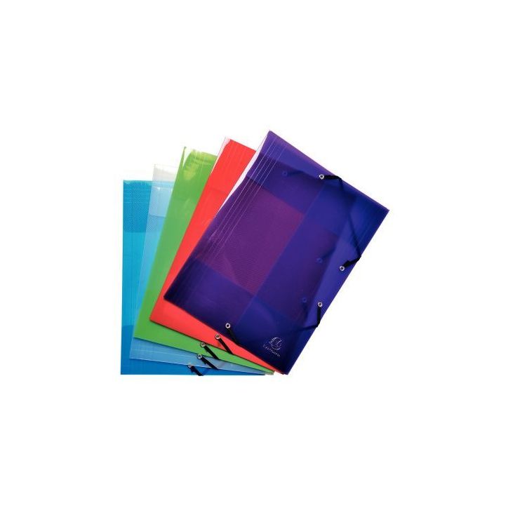 Paquet de 5 chemises 3 rabats à élastiques CRYSTAL en polypropylène, coloris assortis 56701E CRYSTAL EXACOM(...)