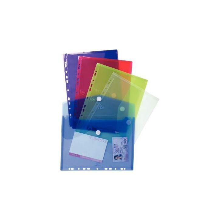 EXACOMPTA Sachet de 5 pochettes-enveloppes scratch perforées en polypropylène 2/10e. Coloris assortis