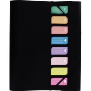 Achetez Trieur en polypropylène avec 3 rabats et élastiques 8 compartiments coloris noir 1310410 p..