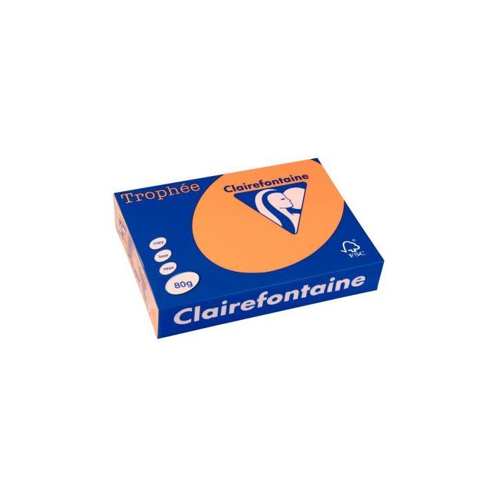 CLAIREFONTAINE Ramette de 500 feuilles papier couleur TROPHEE 80 grammes format A4 clementine 1878
