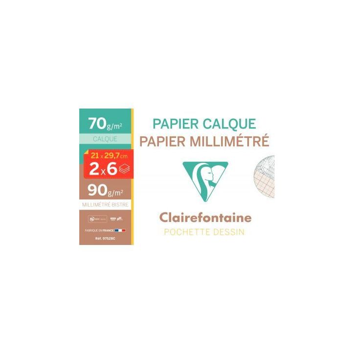 Pochette de papier calque + papier millimétré format A4 97528C CLAIREFONTAINE
