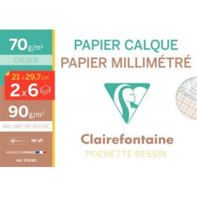 Achetez Pochette de papier calque + papier millimétré format A4 97528C CLAIREFONTAINE pas cher sur..