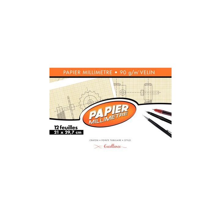 Pochette de 12 feuilles de papier millimétré, 90g format 21x29,7 cm EXCELLENCE 43005MAJUSC