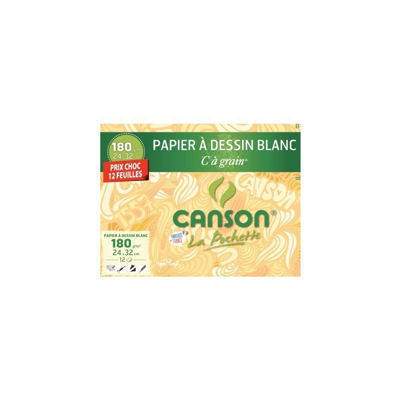 Achetez Pochette de 12 feuilles à  dessin C à  grain 180 g, format 24x32 cm C200027102 CANSON pa..