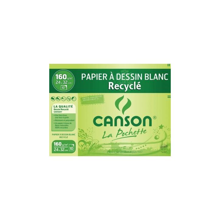 Pochette de 10 feuilles à  dessin 100% recyclé 160 g, format 24x32 cm C200777100 CANSON