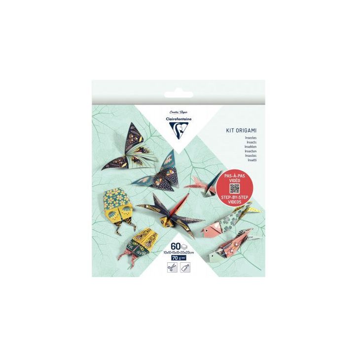 Pochette 60 feuilles origami 3 formats insectes 95366C