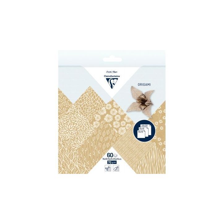 Pochette 60 feuillles origami 3 formats kraft floral 95355C