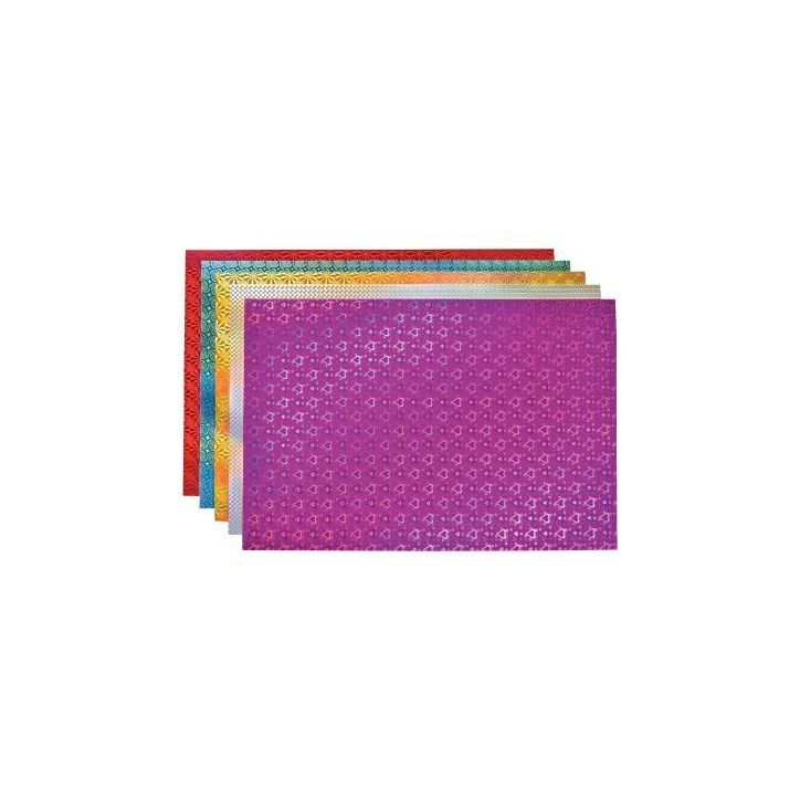 Pochette de 10 feuilles carton holographique assorties, 35 x 50 cm 354696C