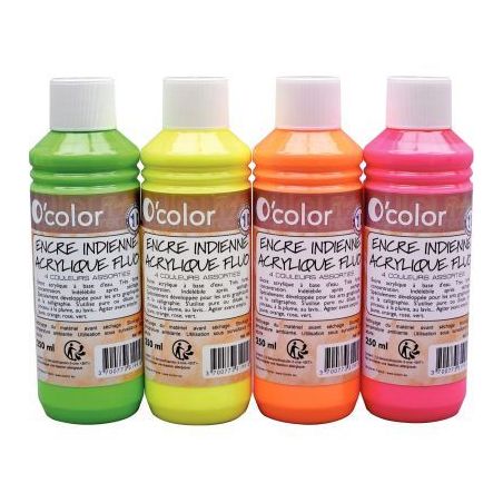 Achetez Lot de 4 flacons 250ml d'encres indiennes fluo 1991 O'COLOR pas cher sur Ma Rentrée Scolair..