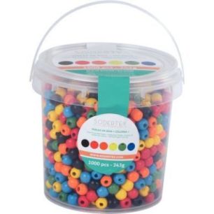 Achetez Seau de 1 100 perles en bois multicolores assorties diamètre 10 mm 2044 pas cher sur Ma Ren..