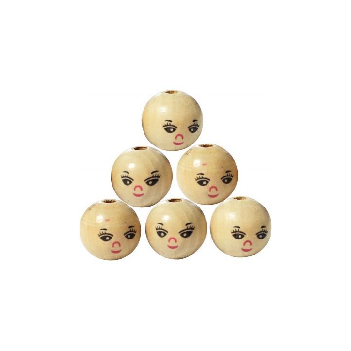 Sac de 30 perles en bois vernis forme visage diamètre 22 mm idéal pour réaliser des porte clés ou des  per(...)