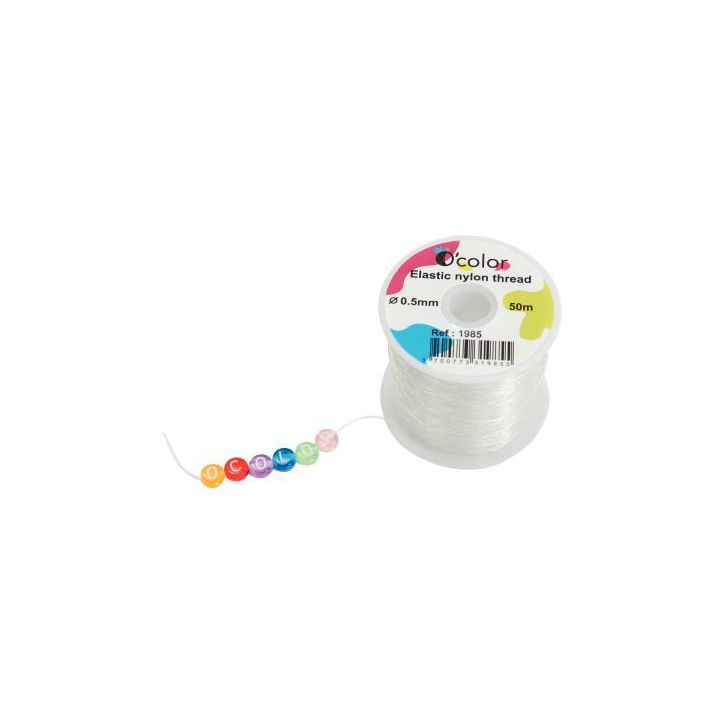Bobine 50 mètres fil nylon élastique transparent diamètre 0.50mm 1985