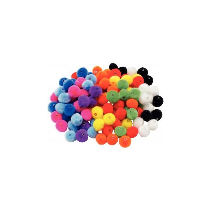 Sachet de 150 pompons a trou diamètre 20mm, 11 coloris assortis 2191