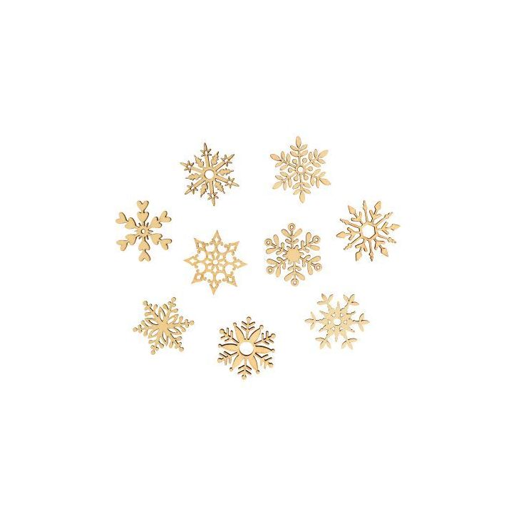 Boite de 45 mini decorations bois brut flocon 2474