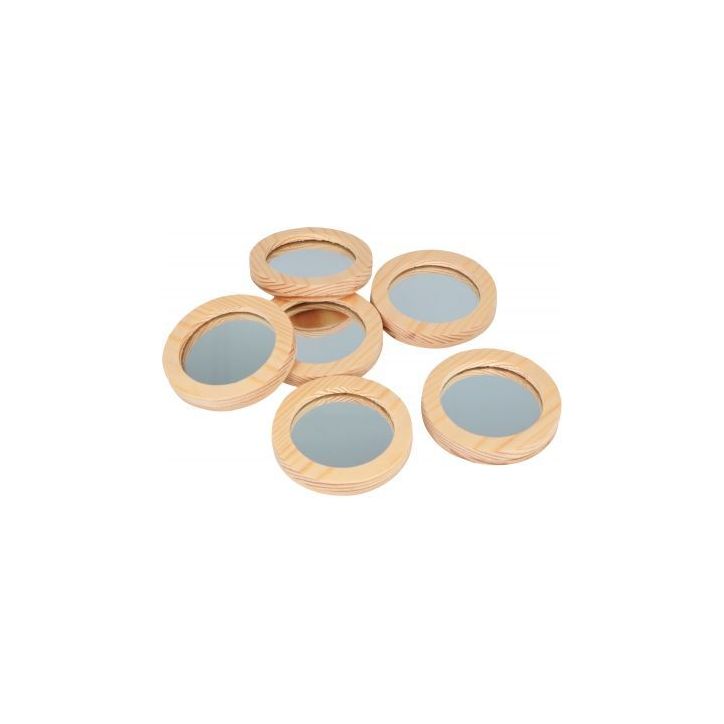 Lot de 6 miroirs ronds en bois diamètre 7,4 cm 14003410