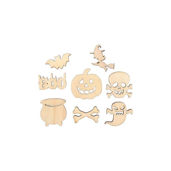 Lot de 24 embellissements thème halloween en bois 2850