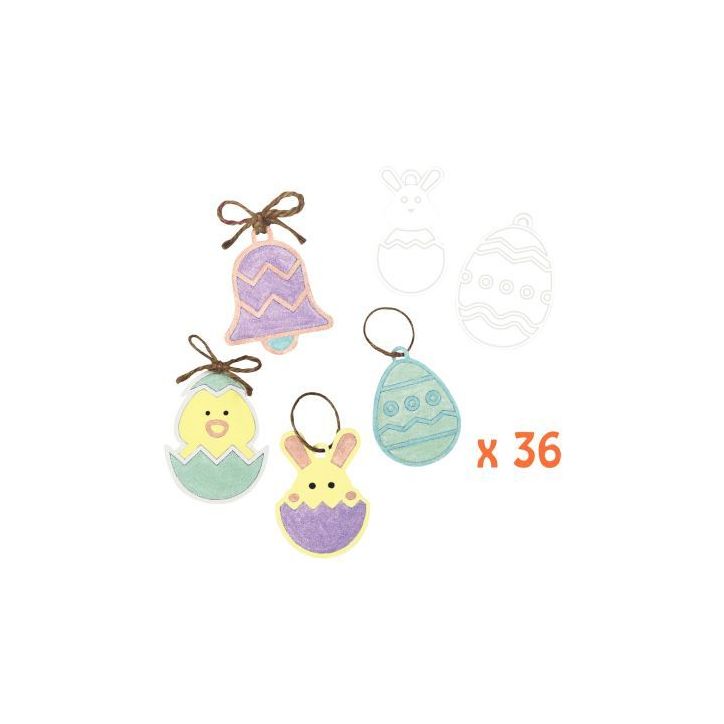 Lot de 36 suspensions Pâques en carton blanc PL36PAQUES CLEOPATRE