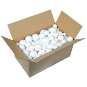 Achetez Carton de 100 boules polystyrène blanches avec 5 diamètres assortis : 30mm, 50mm, 60mm, 70..