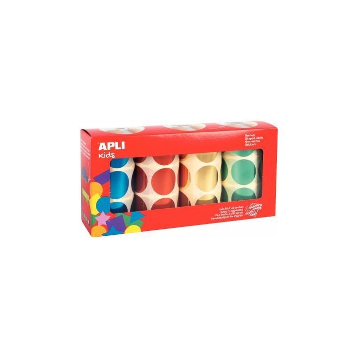 Lot de 4 rouleaux de gommettes rondes XL Ø33mm métal assorties 18400 APLI KIDS APLI