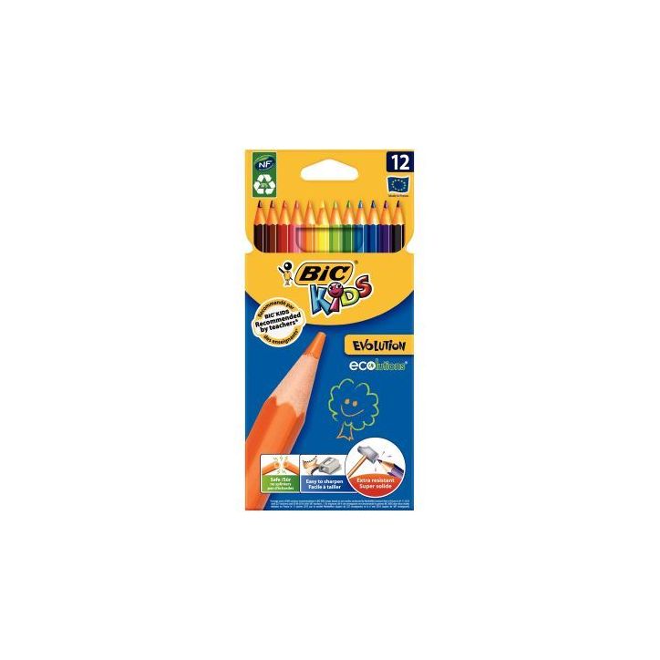 Etui carton recyclé de 12 crayons de couleurs assorties Évolution 17,5 cm 82902912 EVOLUTION BIC