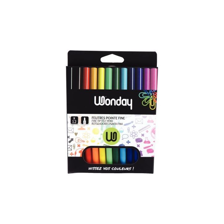 Pochette de 12 feutres de coloriage couleurs assorties pointe fine FCG110092 JPC
