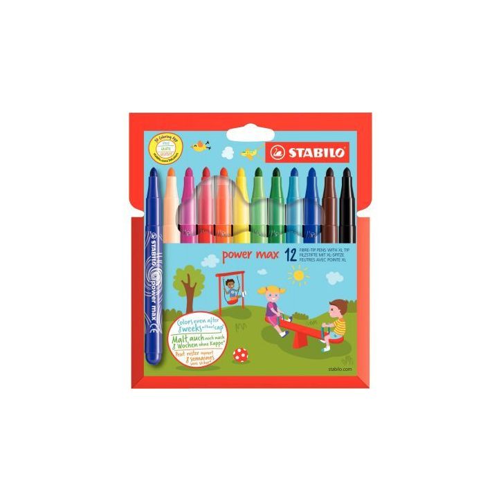 Pochette 12 feutres pointe large Power Max assortis 980/12-01 STABILO