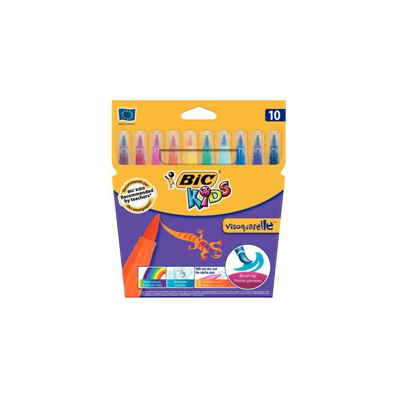 Achetez Pochette de 10 Visaquarelle pointe pinceau couleurs vives assorties 8289641 VISAQUAREL BIC p..