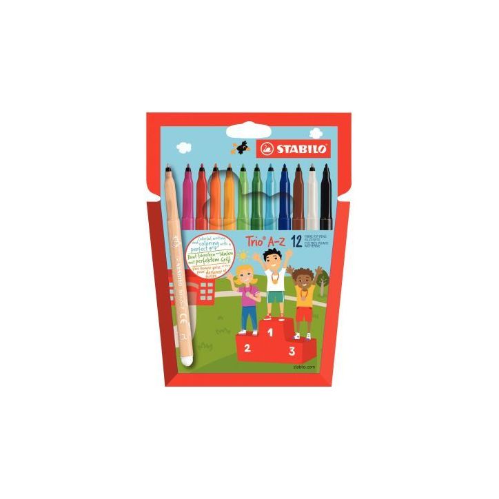Pochette de 12 feutres Trio A-Z pointe moyenne assortis F378/11-12-04 STABILO