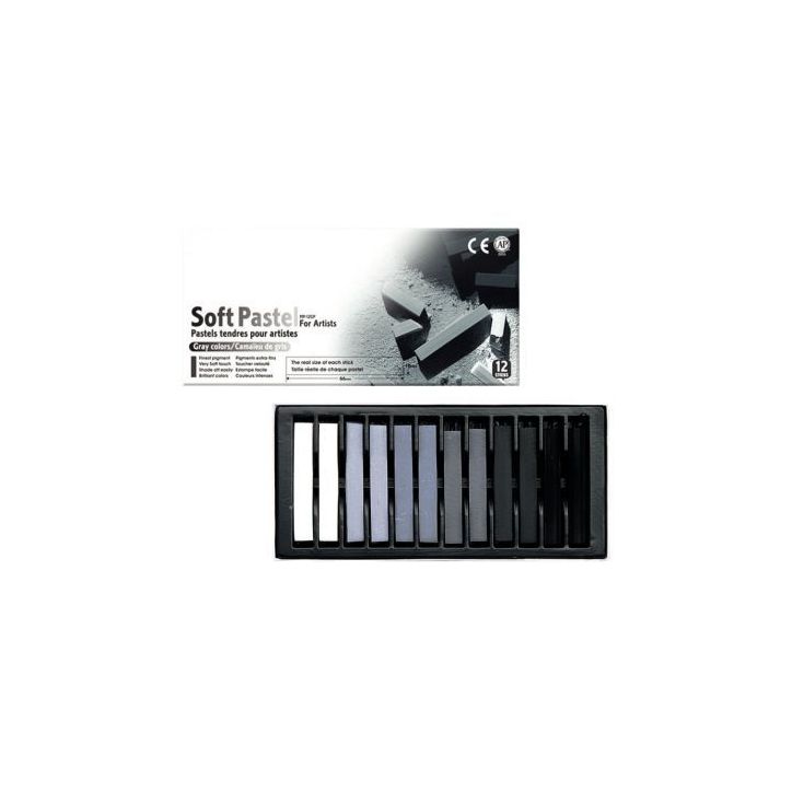 Boite de 12 pastels sec carre assorties camaieu de gris MP12GP