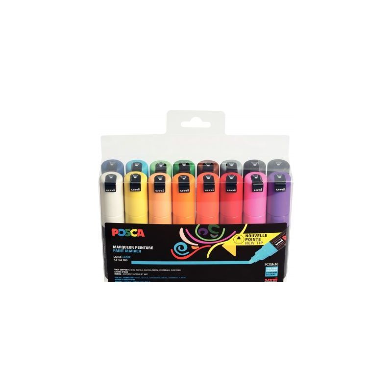 Achetez Pochette de 16 marqueurs Posca ogive large PC7M/16A ASS31 POSCA UNIBALL pas cher sur Ma Rent..