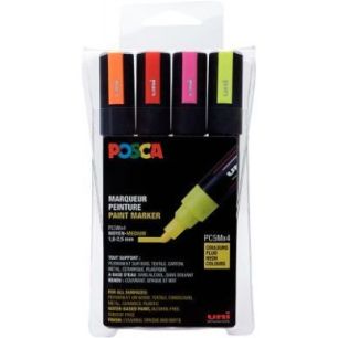 Achetez Set de 4 marqueurs pointe moyenne conique 1,8-2,5 mm fluo assortis PC5M/4A ASS10 POSCA UNIBA..