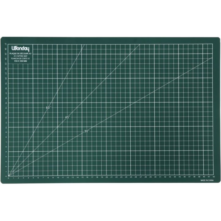 WONDAY Plaque de découpe verte 450x300x3mm. Résistante à  la coupe, surface quadrillée