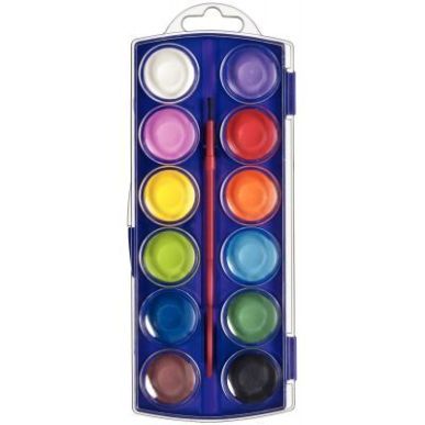 Achetez Boîte de 12 pastilles de gouache 30 mm couleurs assorties + 1 pinceau APN450092 JPC pas che..