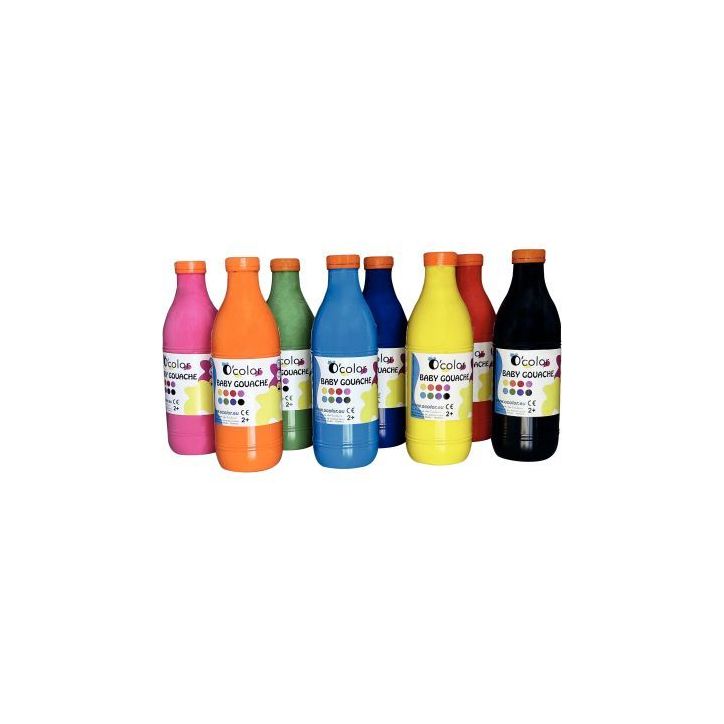 Lot de 8 flacons 1 litre gouache baby assortis 2095 O'COLOR