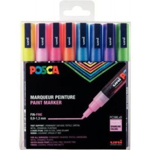 Achetez Pochette de 8 marqueurs Posca pointe fine ogive pailletés PC3ML/8AASS26 POSCA UNIBALL pas c..