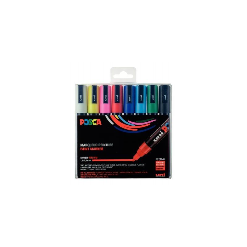 Achetez Pochette de 8 marqueurs pointe moyenne conique 2,5 mm couleurs assorties PC5M/8 POSCA UNIBAL.. Achetez Pochette de 8 marqueurs pointe moyenne conique 2,5 mm couleurs assorties PC5M/8 POSCA UNIBAL..
