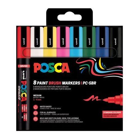 Achetez Pochette de 8 marqueurs Posca pointe moyenne brush assortis PC5BR/8 PF POSCA UNIBALL pas che..