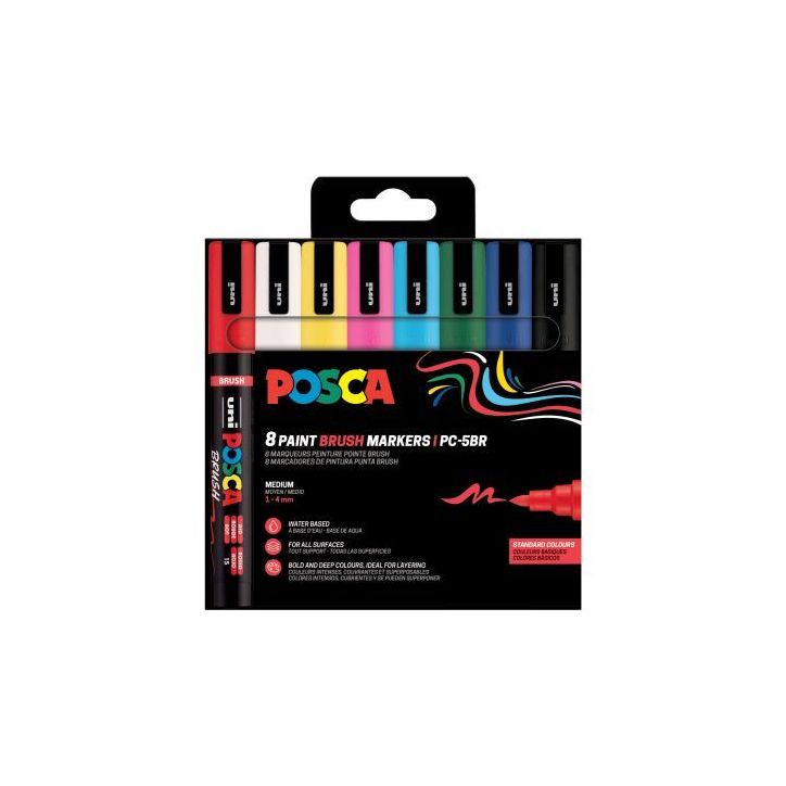 Pochette de 8 marqueurs Posca pointe moyenne brush assortis PC5BR/8 PF POSCA UNIBALL