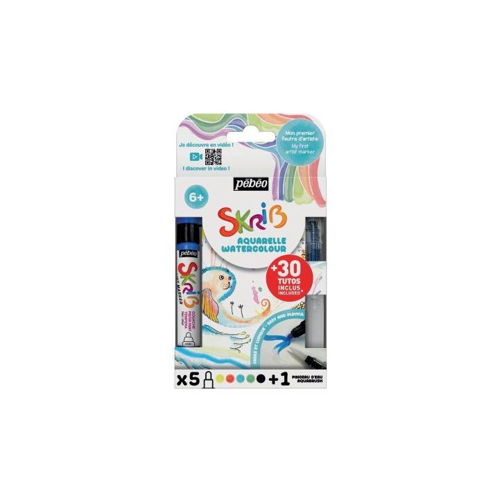 Set de 5 marqueurs gouache + 1 marqueur aquabrush assortis 604121 PEBEO