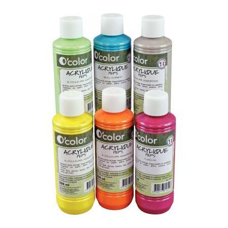 Achetez Lot de 6 flacons 250 ml de peinture acrylique O'COLOR, couleurs nacrées 1731 O'COLOR pas ch..
