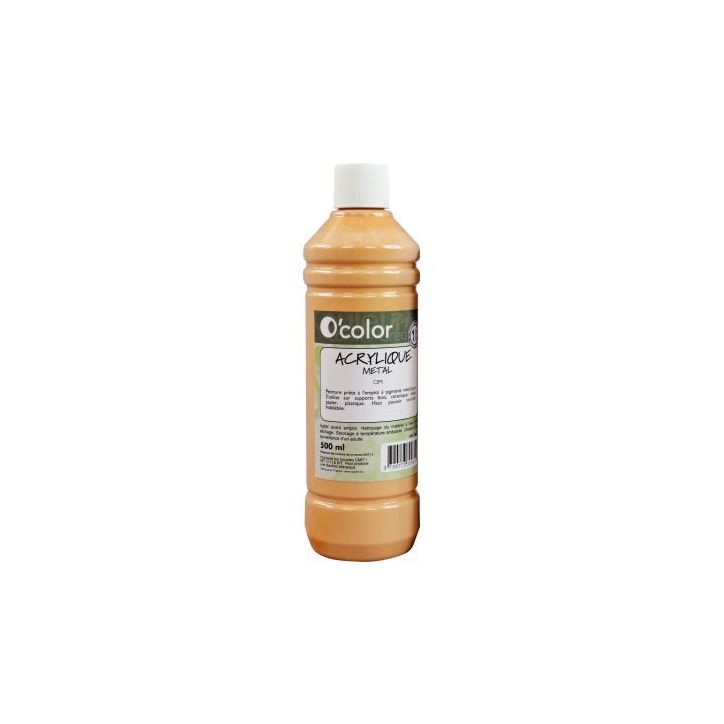 Flacon de 500 ml de peinture acrylique, coloris métallique or AME500PETOR_00/28523 O'COLOR
