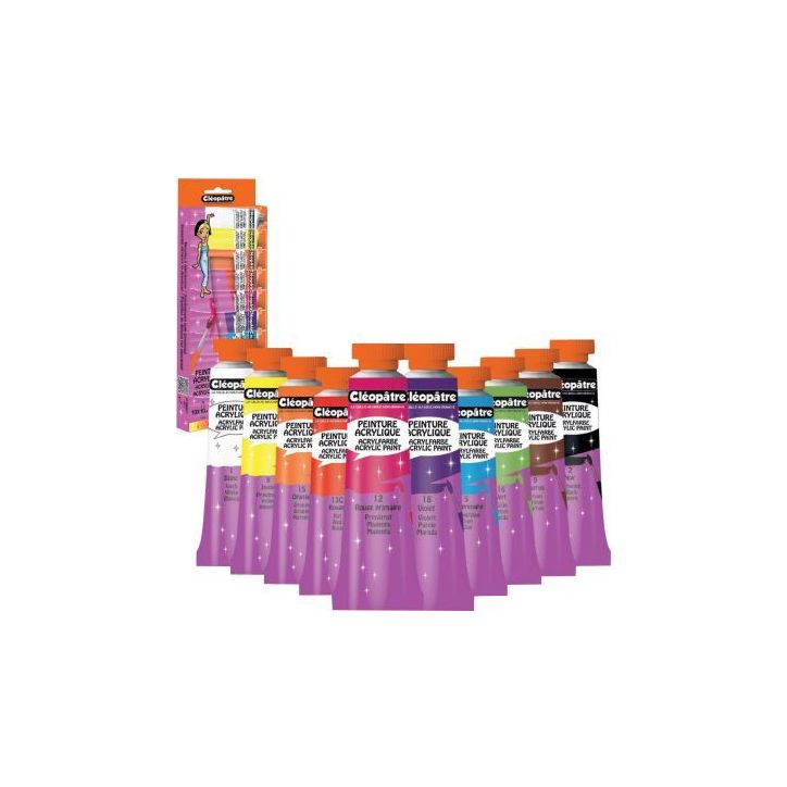 Boite de 10 tubes de peinture Acrylique 10ML coloris assortis BL10PAM10 CLEOPATRE