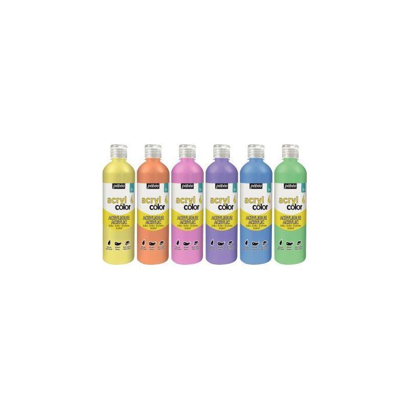Achetez Carton de 6 flacons 500ml de peinture ACRYLCOLOR couleurs pastel assorties 364792 ACRYLCOLOR..