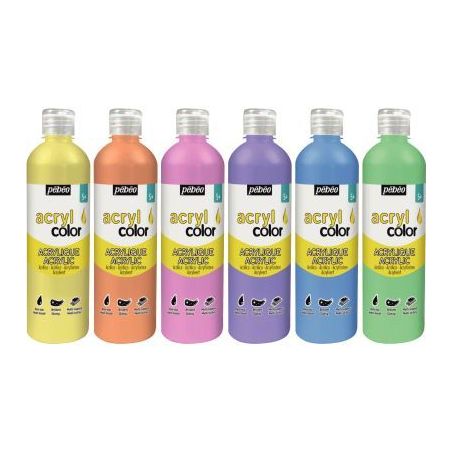 Achetez Carton de 6 flacons 500ml de peinture ACRYLCOLOR couleurs pastel assorties 364792 ACRYLCOLOR..