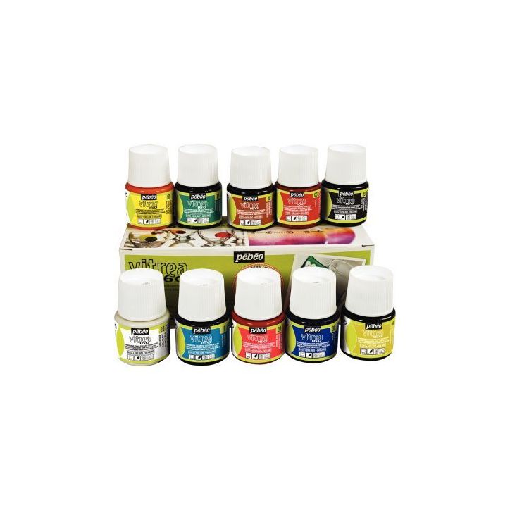 Boite de 10 flacons 45ml de peinture VITREA 160 111100 PEBEO
