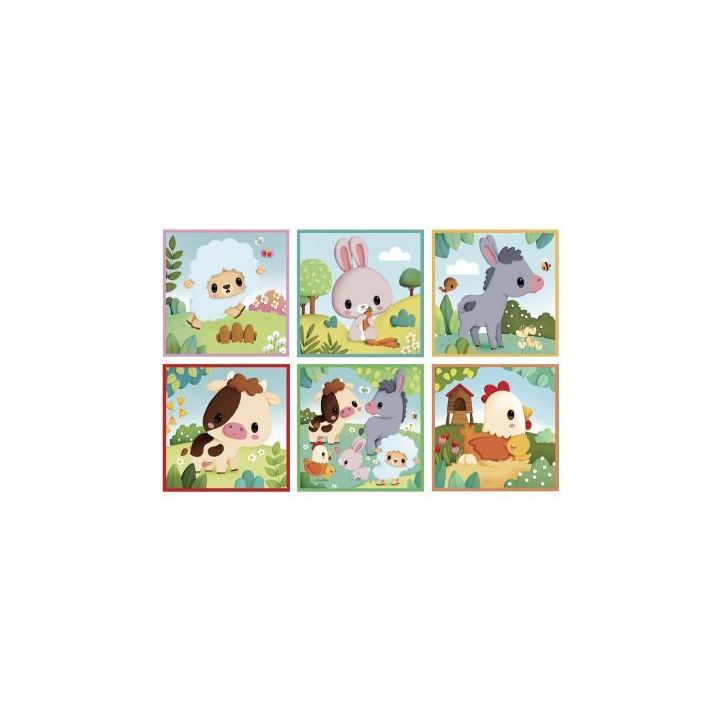 Boite de 9 cubes puzzles en carton, animaux de la ferme J03329 JANOD