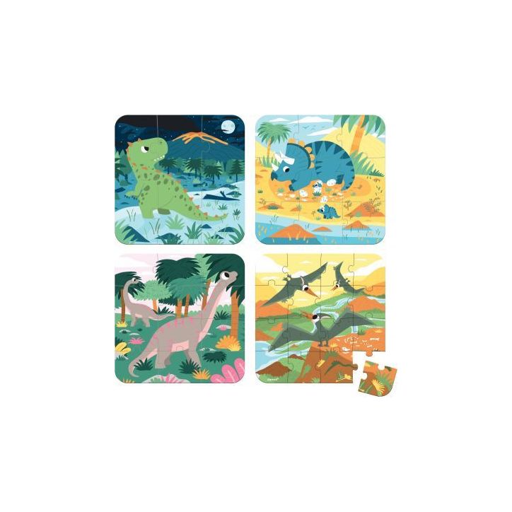 Boite de 4 puzzles progressifs, les dinosaures J02541 JANOD